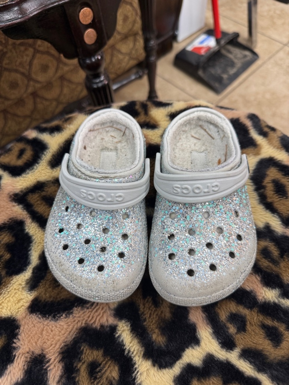 CROCS Kids Glitter Lined Clog in Silver